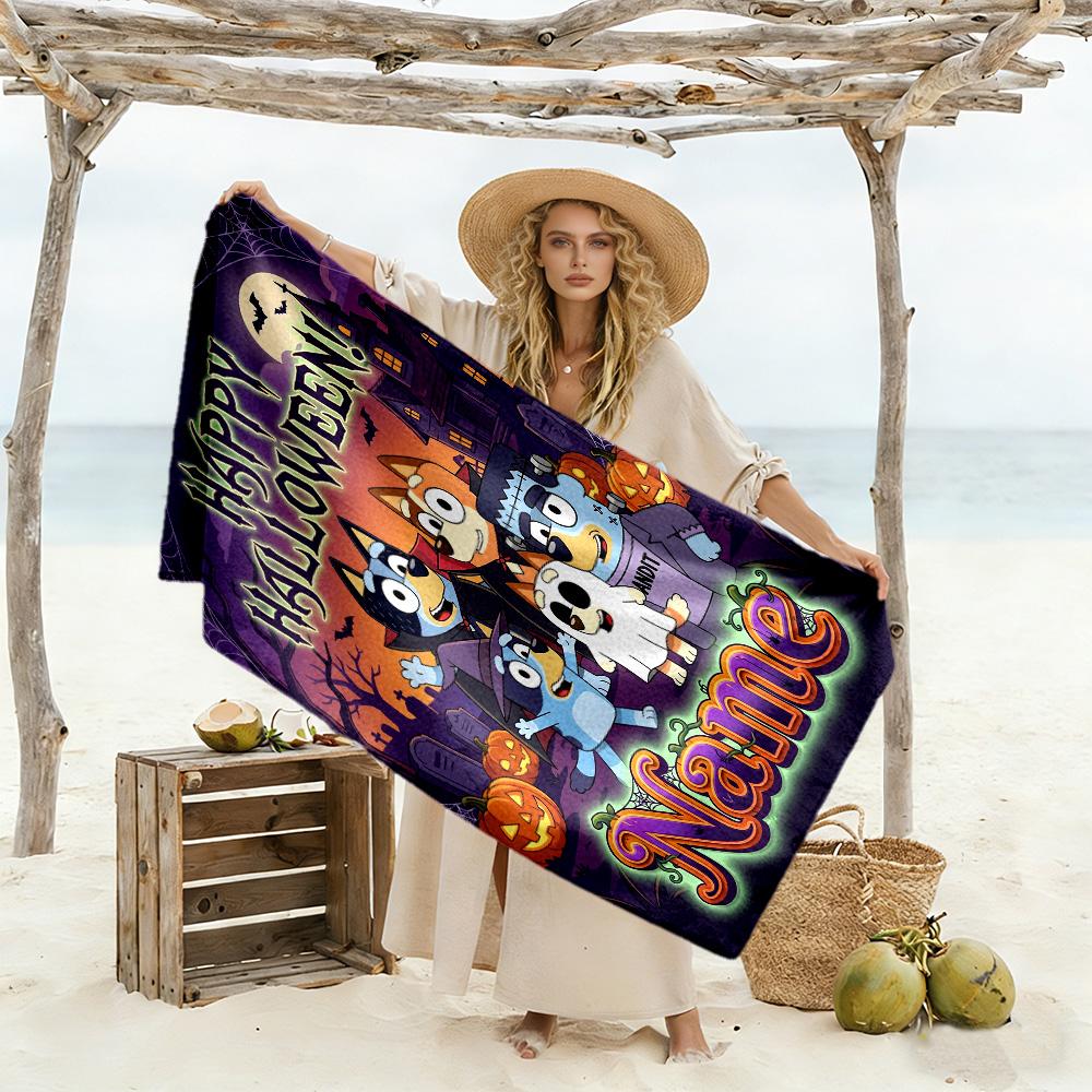 Halloween Bluey Family Customize Your Name Beach Towel Quick-Dry Soft Microfiber Portable for SwimmingBeachCamping Travel Beach AccessoriesGym
