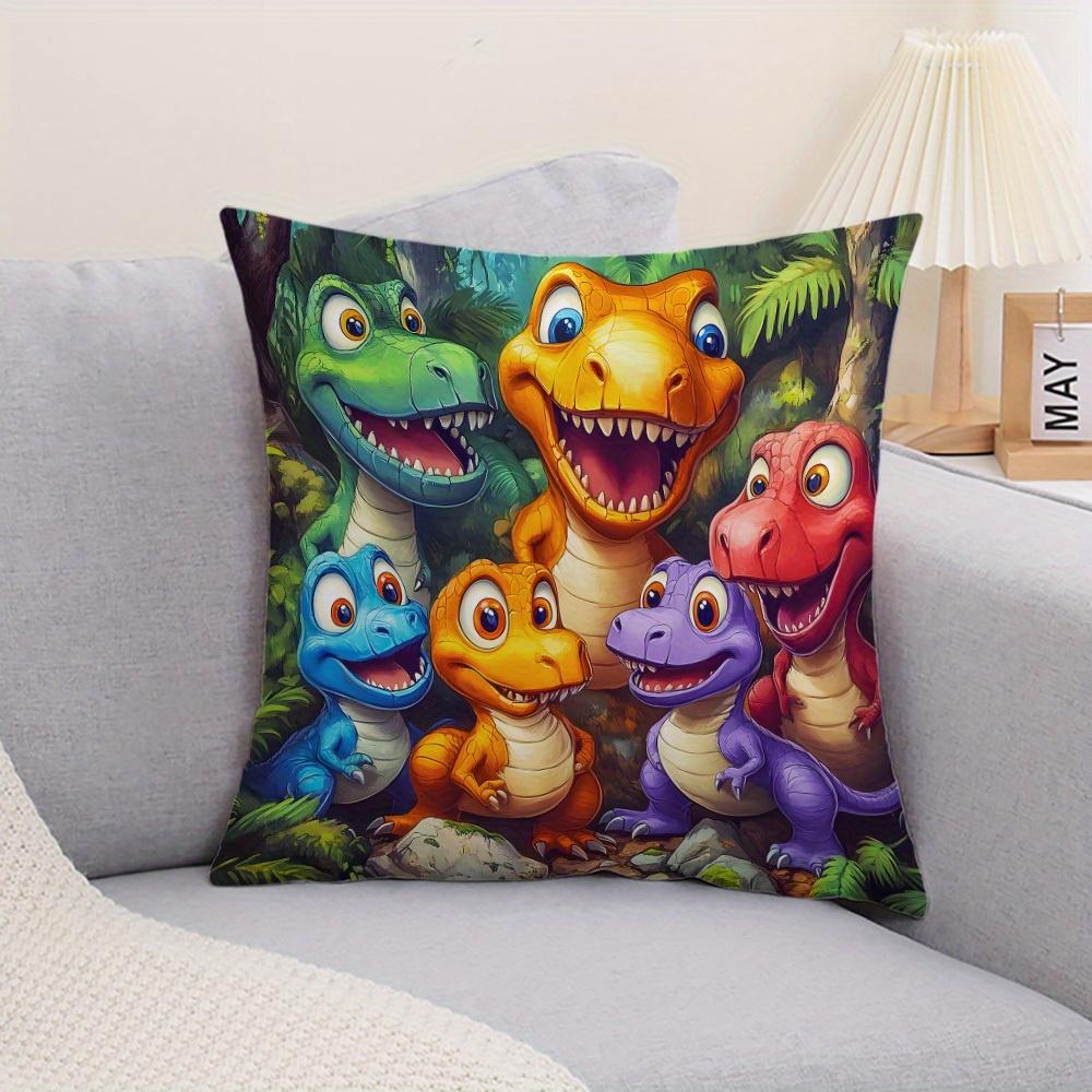 1pc Short Plush Dinosaur Print Pillowcase, Single-Sided Print, Polyester Material, Machine Washable, Suitable for Sofa, Living Room, Bedroom Decoratio