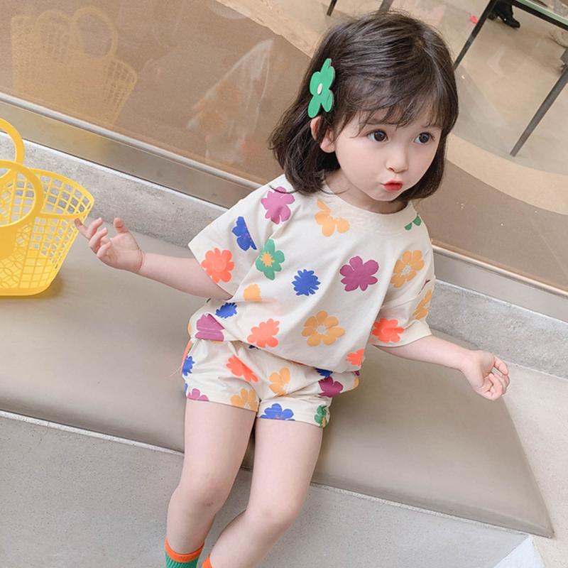 Комплект из двух предметов: топ с короткими рукавами и шорты для девочек, летний тонкий детский комплект одежды