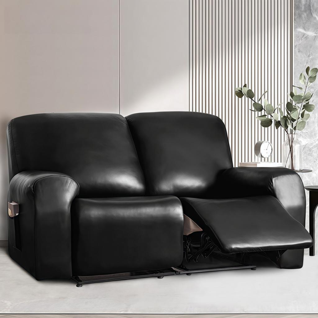 Waterproof Loveseat Sofa Recliner Cover 2-Seater with Side Pockets Stretch PU Leather Recliner Sofa Cover Living Room