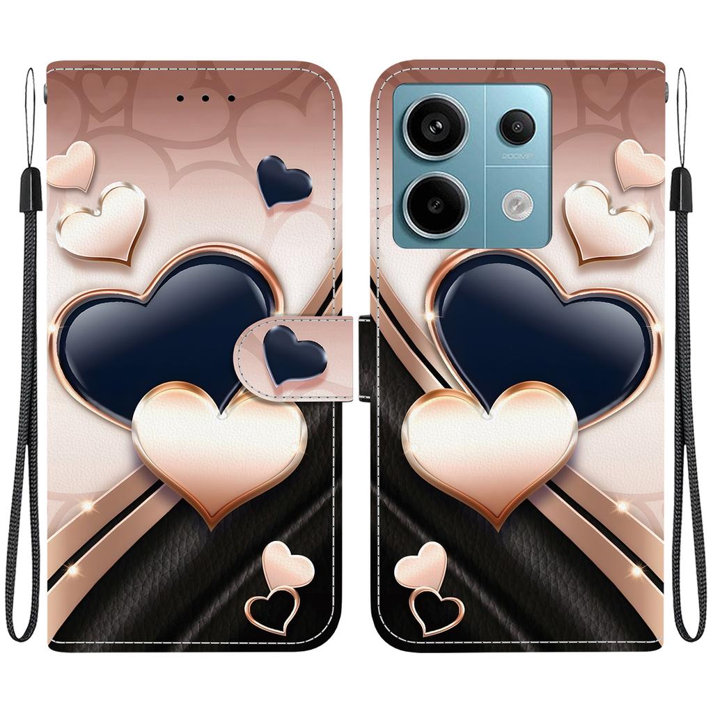 Чехол-книжка из искусственной кожи ручной работы для Xiaomi Poco X6 / Redmi Note 13 Pro (5G) Противоскользящий ударопрочный чехол с ремешком на запястье и дизайнами в виде сердец/роз и кошек