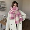 Korean Style Plaid Fleece Scarf Coldproof Winter Cashmere Shawl Elegant Curly Wool Scarf  Women