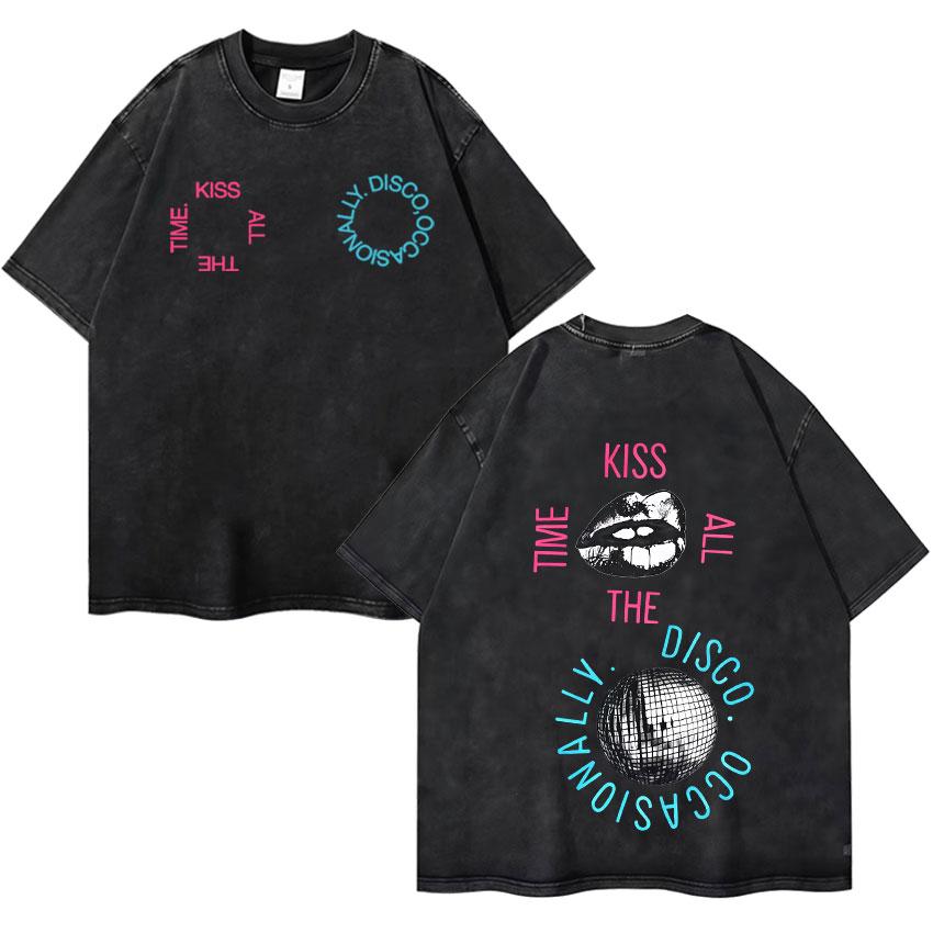 Harry Styles Kiss All The Time Disco Occasionally  Tour High Quality Vintage Washed ONeck Tshirt Fan Gift Unisex Cotton Tee