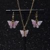 Acrylic Butterfly Pendant Earrings Necklace Combination Set Japan And South Korea Sweet Style Alloy Chain Jewelry Set