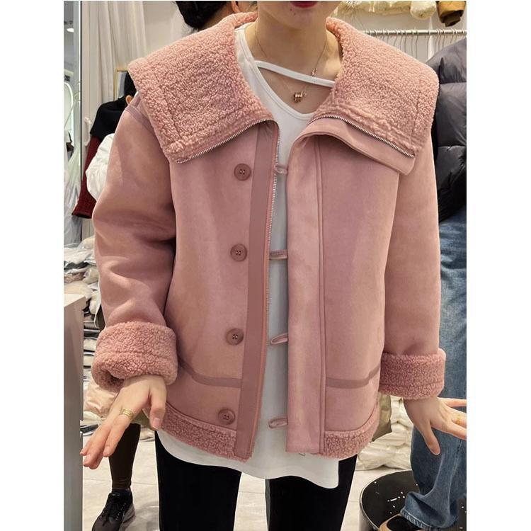 Байкерская куртка с большими лацканами, женское пальто из овечьей шерсти, 2023, зимнее замшевое пальто с подкладкой из свободного меха