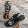 Leopard Print Sandals for Women, Summer New Plus Size Fish Mouth Square Toe Back Empty Fashionable Thick and Low Heel Sandals Trendy