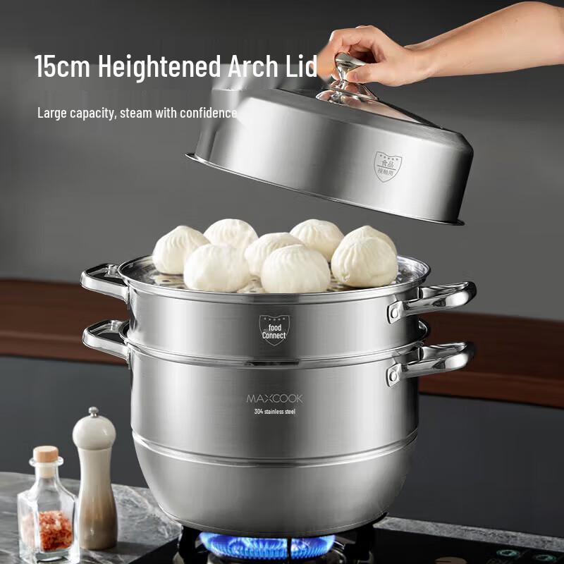 MAXCOOK 30cm 3-Tier 304 Stainless Steel Steamer Pot