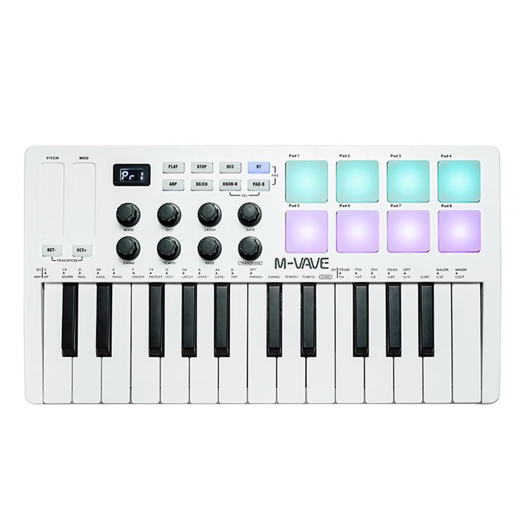 MIDI-клавиатура SMK-25, 25 клавиш, чувствительная к силе нажатия, двойная поддержка Bluetooth/USB, встроенный аккумулятор, портативная и легкая, 8 RGB-подсвечиваемых пэдов