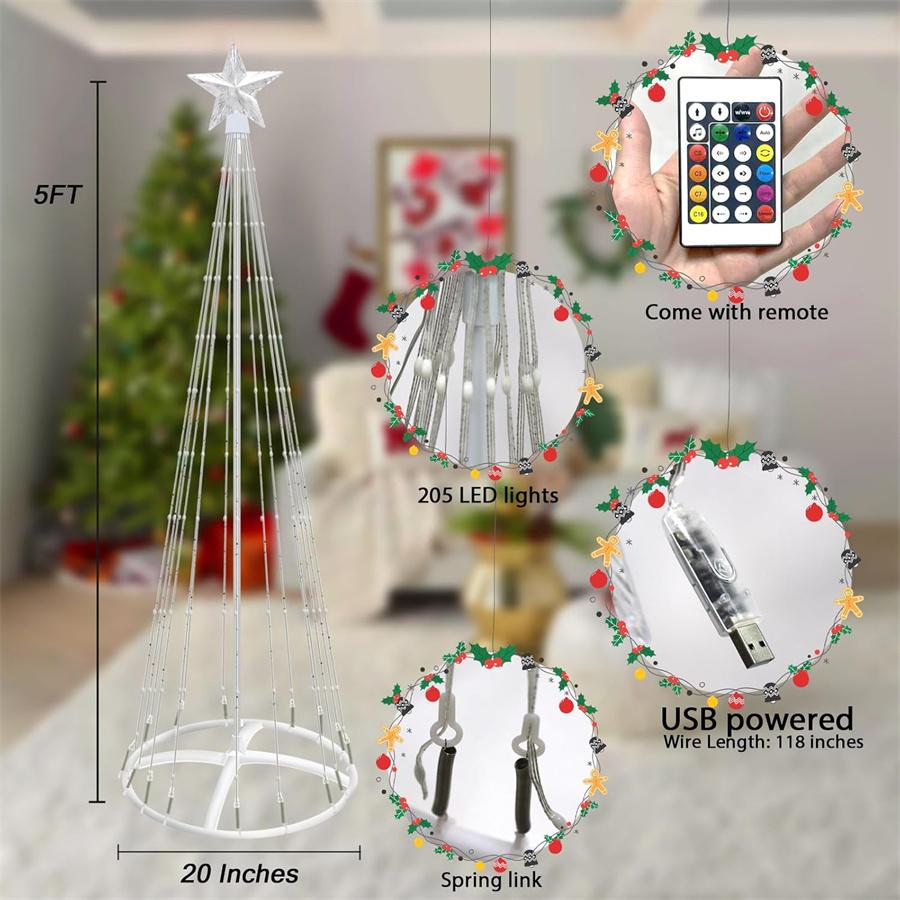Smart LED Christmas Cone Tree Light 2.1M APP Control Lighted Artificial Tree with Star Topper DIY RGB LEDTree Light Show