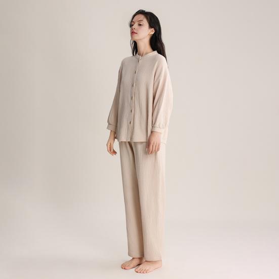Женский хлопковый пижамный комплект, топ с длинным рукавом на пуговицах и длинные брюки, комплект для дома, повседневная двухпредметная одежда для сна