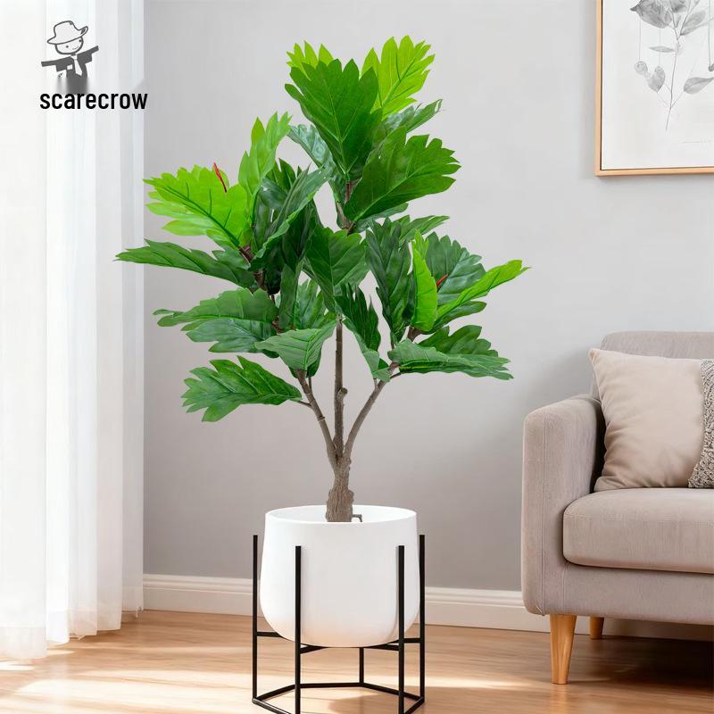 Nordic-Style Faux Breadfruit Tree in Pot for Garden and Home Décor
