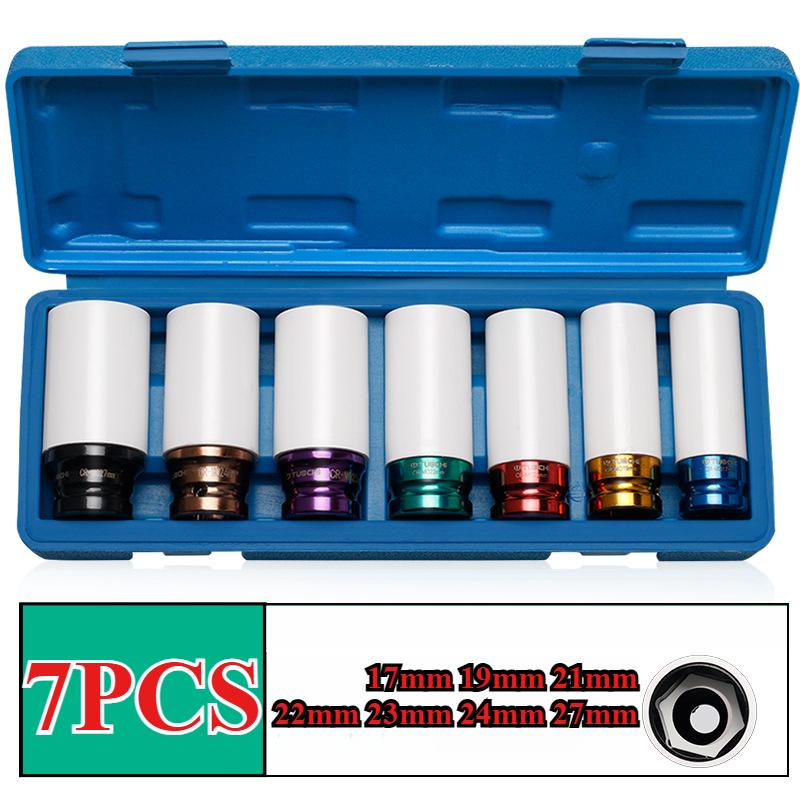 Socket Wrench Sleeve 17 19 21 22 23 24mm Hole Colorful For Tire Protection Repairing Tool For Deep Impact Nut Driver Manual Tool