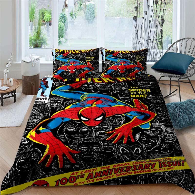 Cartoon pattern duvet cover and pillowcase bedding set, bedroom decoration for boys and girls, Spider-Man themed gift for childr
