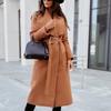 Long Sleeve Elegant Casual Wool Women Autumn Winter Solid Color Sweet V Neck Korean Loose Vintage Fashion Long Coat Blends 2022