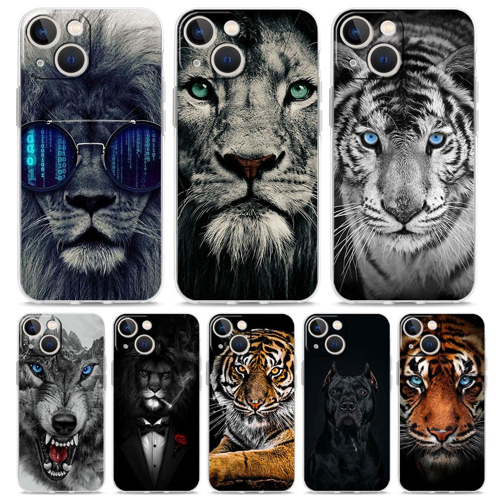 Чехол для телефона iPhone 17 Чехлы iPhone Air 16 15 12 13 14 Pro Max 7 8 Plus 16Pro iPhone11 Прозрачный Мягкий чехол Лев Тигр король
