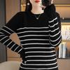 Корейский стиль свитер с длинными рукавами осенне-зимний вязаный полосатый низ контрастный верх свободный свитер женский круглый вырез новый стиль