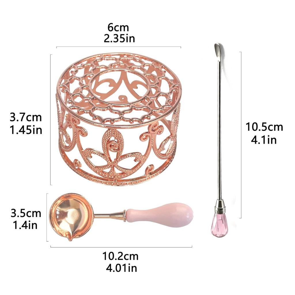 3pcs/set Metal Wax Seal Warmer Set, Included Rose Gold Bird's Nest Stove with Spoon and Stirring Stick, for Wedding Wax Envelope