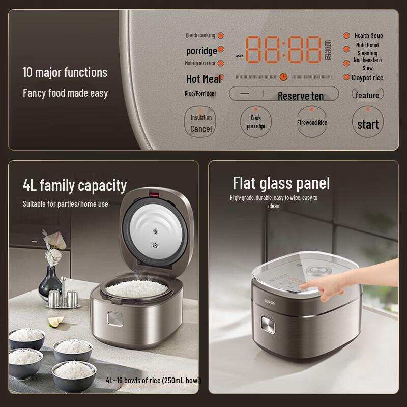 SUPOR 4L Smart Electric Rice Cooker with Spherical Non-Stick Pot CN plug (adapter included)