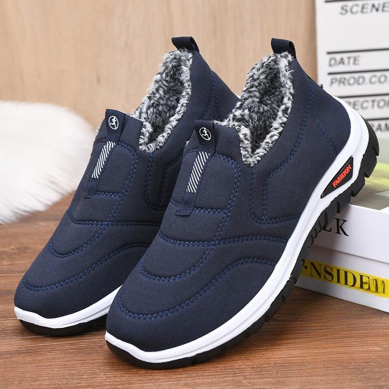 Winter Men'S Large Size Outdoor Short Boots - Fleece Lined Warm, Non-Slip PVC Sole, Round Toe Design, Black Casual Hiking Shoes