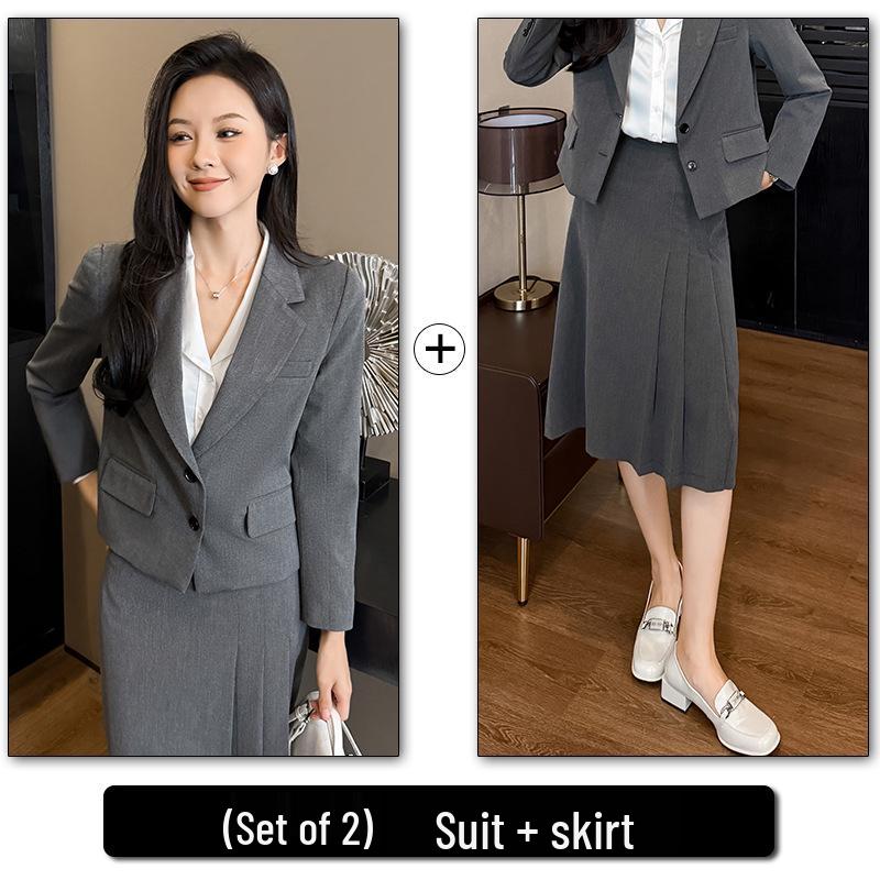 Профессиональный антивозрастной костюм-двойка для ранней осени, маленького размера, для собеседования, с юбкой миди