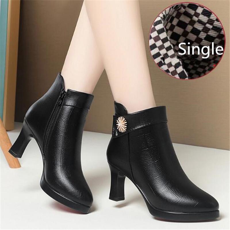 Women High Heels Genuine Leather Women Ankle Boots Autumn Winter Platform Plush Ladies Boots Brand Fashion Women Shoes