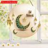 2D Flat 20*20cm1pc Eid Mubarak Green Moon and Lanterns Patterns Wonderful Round Wooden Pendant, Gold Simple Style Celebrate Ramadan Ceiling Hanging