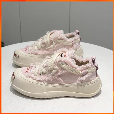 Сетчатые красные стильные белые парусиновые туфли сандалового дерева на толстой подошве, маленькие белые туфли, кроссовки, осенние новые туфли для нищих, женские туфли Tide