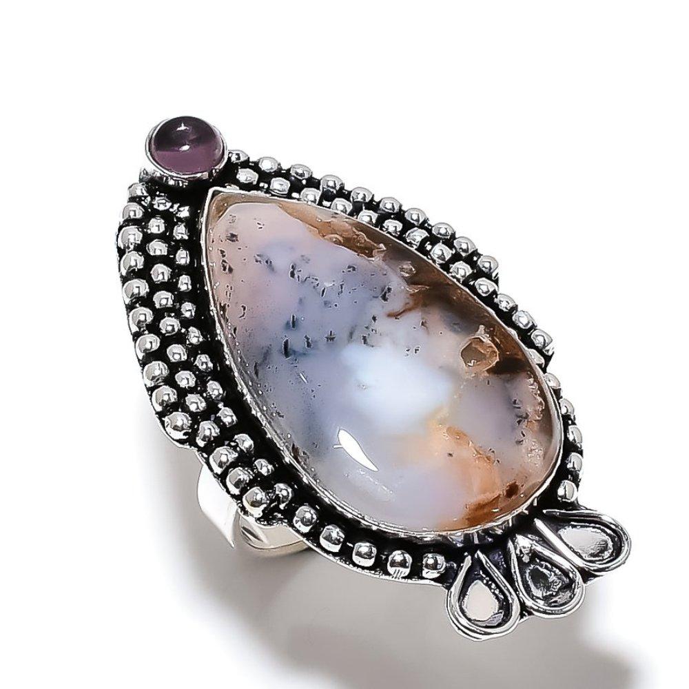 Boulder Opal, Amethyst Gemstone Handmade 925 Sterling Silver Ring Size 6 B7B88