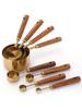 Leeseph 8 Piece Coffee Gold Measuring Cups Set and Measuring Spoons, Wood Handle Measuring Cups, Coffee Spoon Measuring Tools