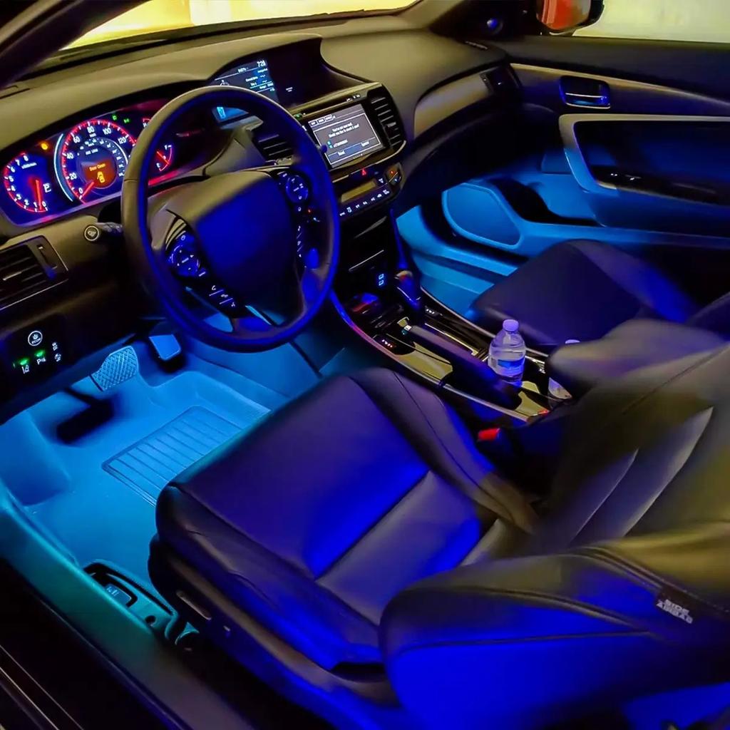 4Pcs APP Car LED Strip Lamp Foot Floor Decoration Bulb RGB Interior Atmosphere Light Auto USB Wireless Remote Music Control