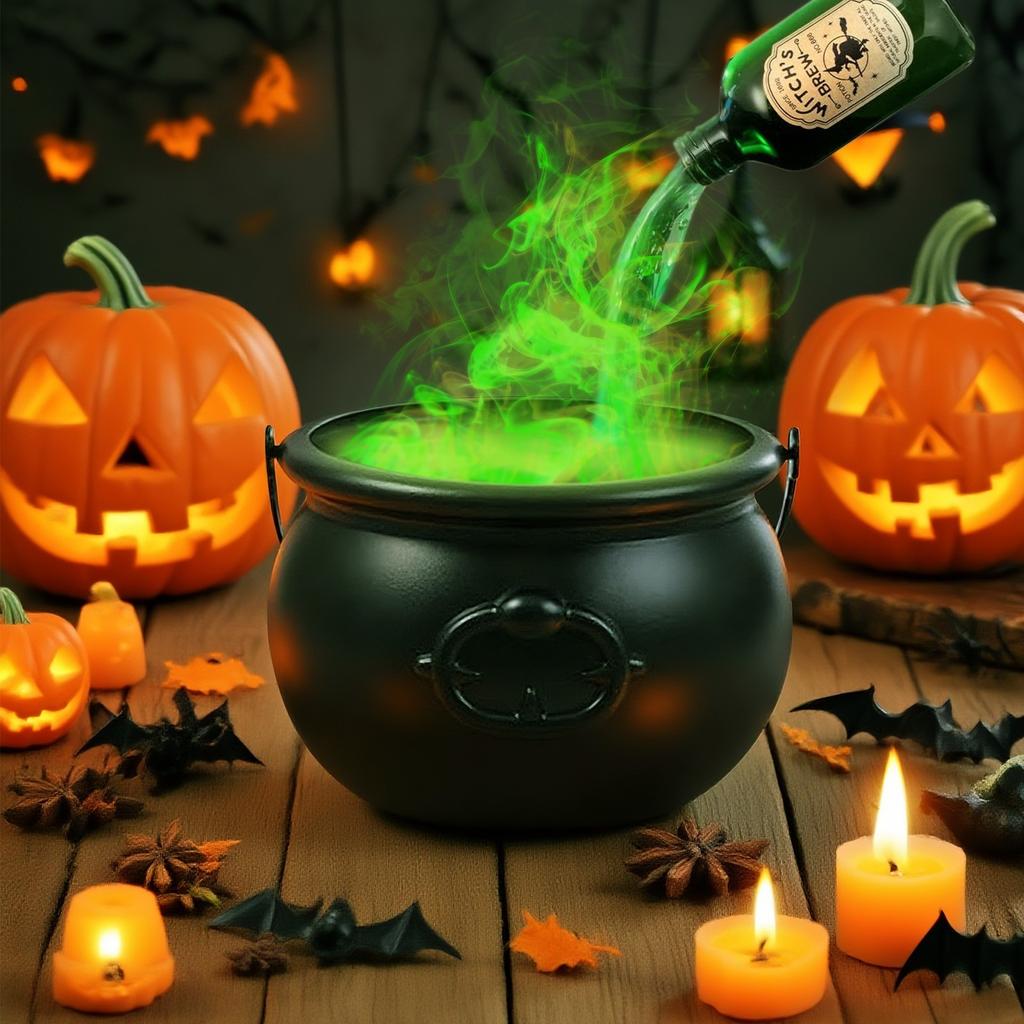 Halloween Decorations Indoor - Witch's Cauldron With Magical Bottles & Fog Maker, Floating Potion DIY, Party Decoration, Halloween Party Decor 50ml