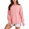 Women S Casual Loose Fit Round Neck Sweatshirt With Asymmetrical Hem And Side Slit