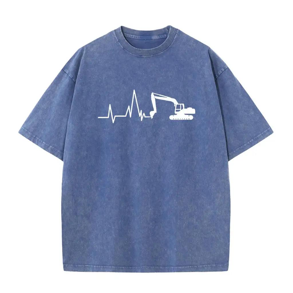 Новая футболка Excavator Washed T-Shirt для мужчин из хлопка Heartbeat of Excavator Bleached T-Shirt для мужчин Одежда Bleach T-Shirt