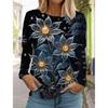 Women's Fashion Retro Tops Long Sleeve Round Neck Pullover Casual Long Sleeve T-shirt New 3d Printed Lotus Print T-shirt