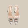 Fashion Women's Shoes 2024 High Quality Solid Color Baotou Women's Sandals Solid Color Rhinestone Pointed Toe Stiletto Women High Heels
