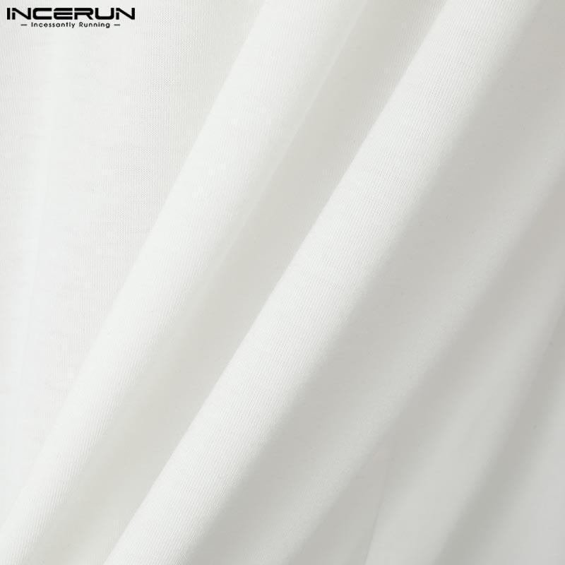 INCERUN Мужские повседневные летние футболки без воротника с коротким рукавом и буквенным принтом