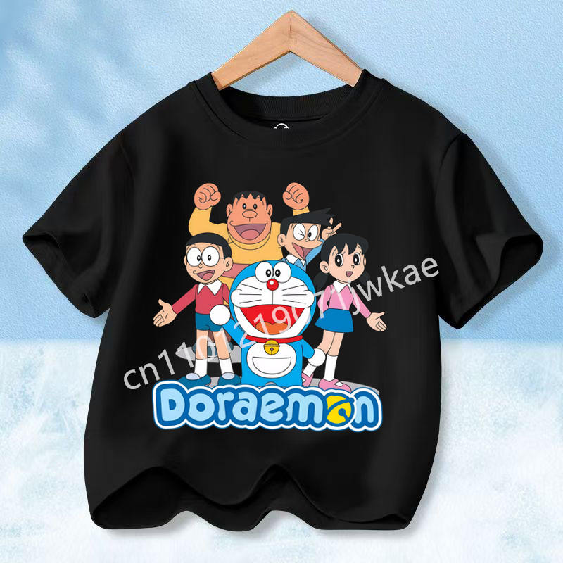 Doraemon Colorful T-shirt Printed Short-sleeved Outdoor Simple Comfortable Pullover Tops Summer Clothes Casuals Round Neck Shirt