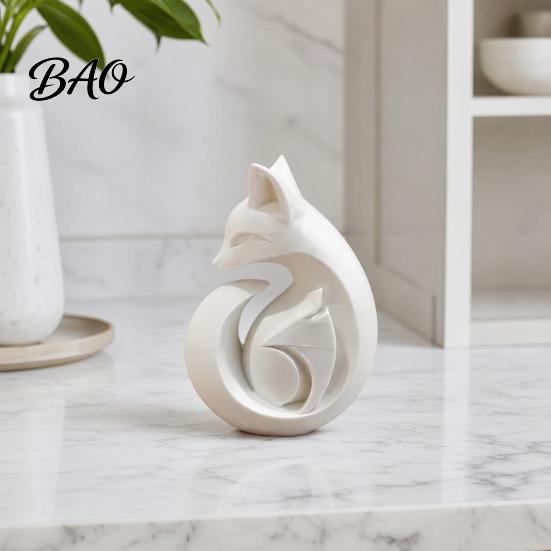 Easy Care Fox Statue 3D Printed Sculpture, Matte White Minimalist Solid Structure Ornament, Sculpture Stain-Resistant Smooth Surface Compact Art Piece