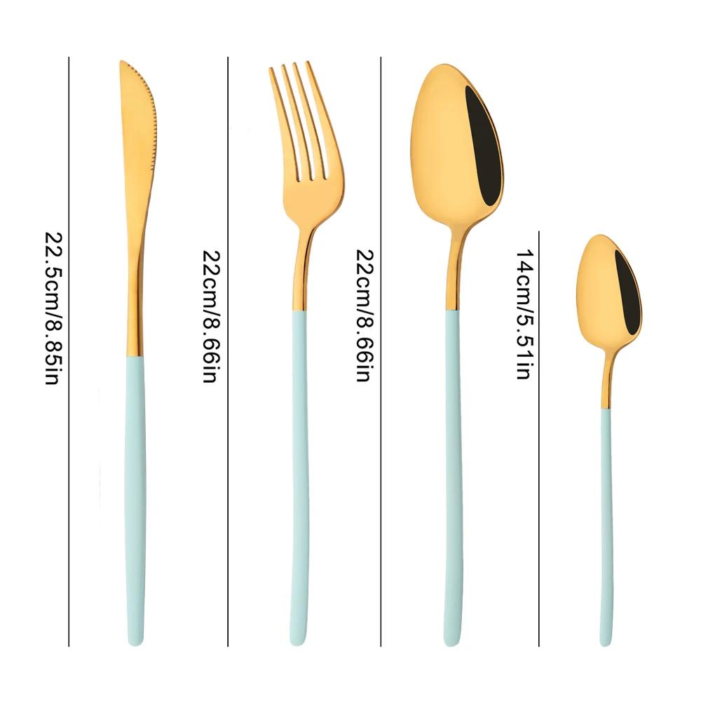 40Pcs Flatware Set Luxury Green Gold Cutlery Set Stainless Steel Dinnerware Fork Kitchen Knife Fork Coffee Spoon Tableware Set