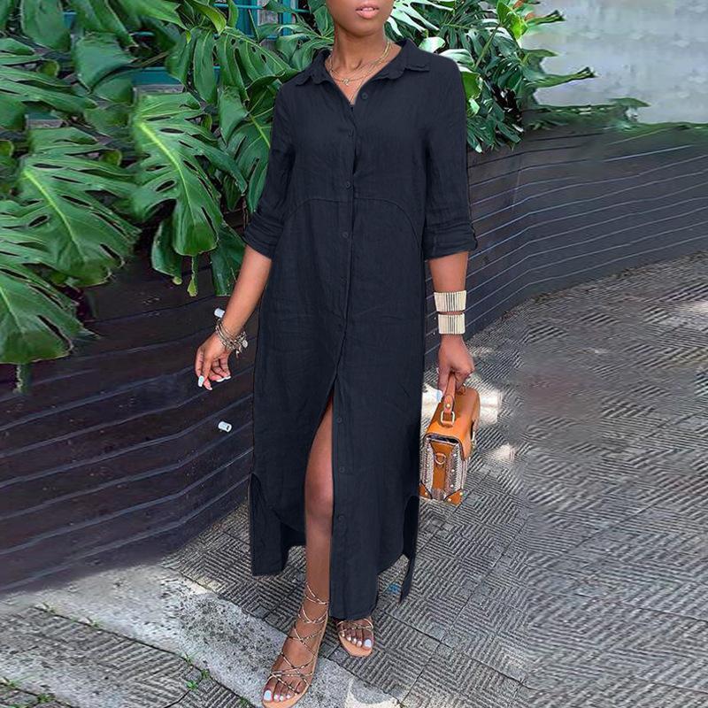 Длинное платье с блузкой и воротником-пуговицей