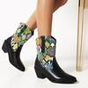 New Snake Print Leather Wedge Heels Ankle Boots Women Pointed Mixed Colors Short Boot Western Cowgirl Booties Female Size 34-48