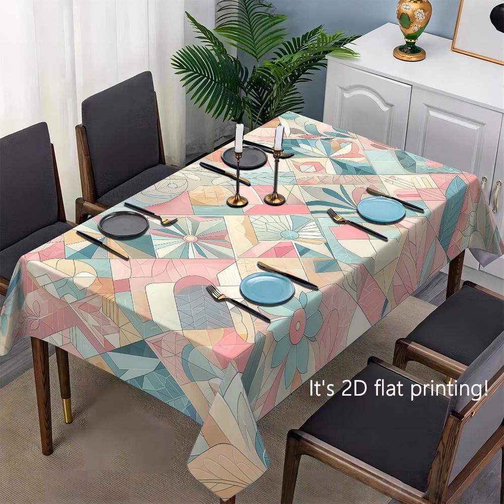 1pc 2D Flat Bohemian, Vintage Geometric Pattern, Ethnic Style Printed Tablecloth, Rectangular or Square Table Cover, Coffee Table Cover, Holiday Party