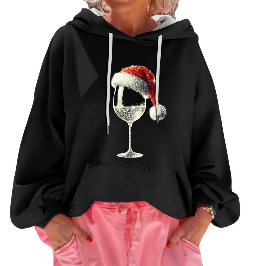 Women's Christmas Print Loose Casual Long Sleeve Hooded Sweatshirt