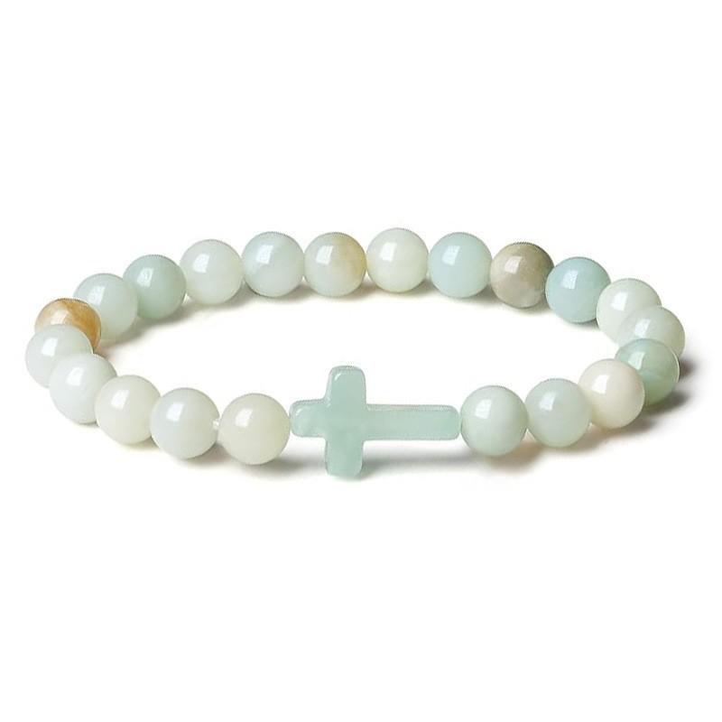 Popular Men's and Women's Cross Crystal Bracelet Natural Stone Bracelet Amethyst Healing Beaded Bracelet Women's