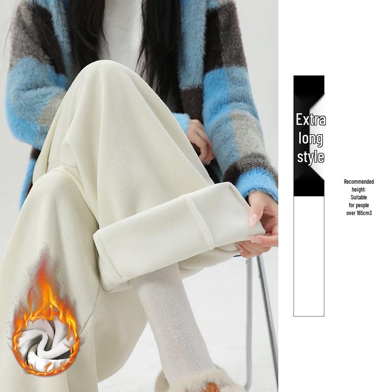 2025 Autumn/Winter European Cotton Velvet Wide-Leg High-Waist Drape Pants for Women