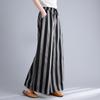 Spring Autumn Ladies Cotton Linen Trousers Retro Casual Pocket Stripe Wide Leg Pants for Women