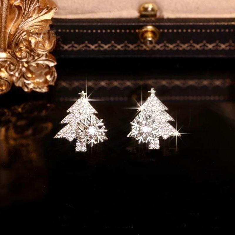 Xiaomi Huitan Trendy Christmas Tree Stud Earrings for Women Full Bling Bling CZ Romantic Snowflake Winter Earrings Statement Jewelry