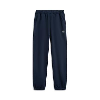 Li Ning Sports Lifestyle Series, простые однотонные, со средней талией, дышащие, универсальные, трикотажные брюки для бега, мужские брюки, темно-синие, AKLV255-3