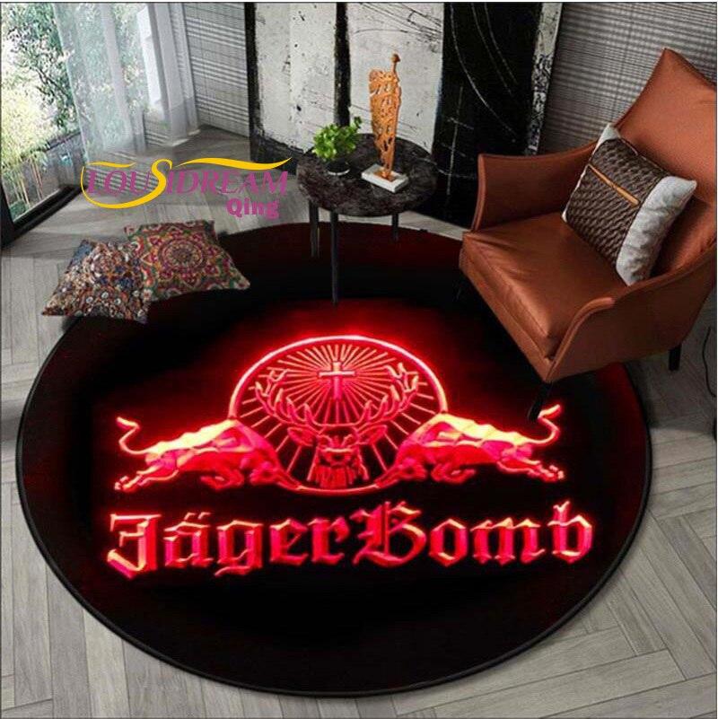Круглый ковер, фланелевый Jagermeister с логотипом оленя для спальни, противоскользящий для гостиной, кухни, ковер для пола