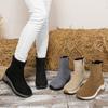 Women's Wide Width Suede Wedge Ankle Boots - Side Zipper Chunky Heel Boots for Fall, Slender Fit Platform Fashion Boots